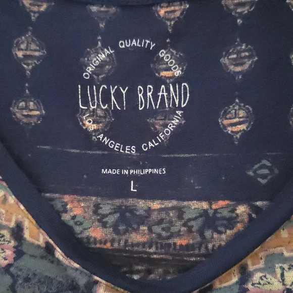 Lucky Brand Blue, Cream & Peach Graphic Top - Picture 4 of 6